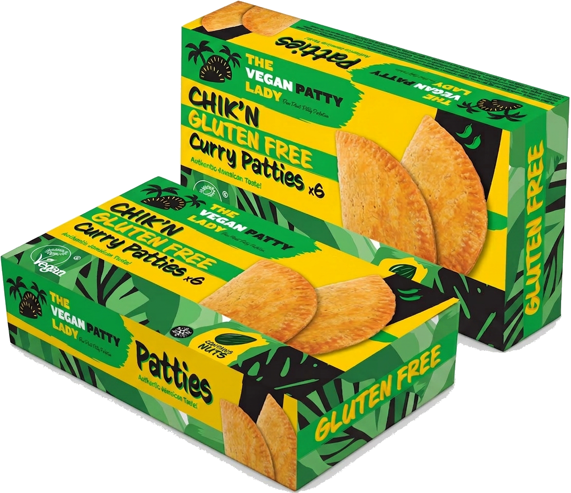 Box of 6 Chik'n gluten-free Jamaican vegan cocktail patties